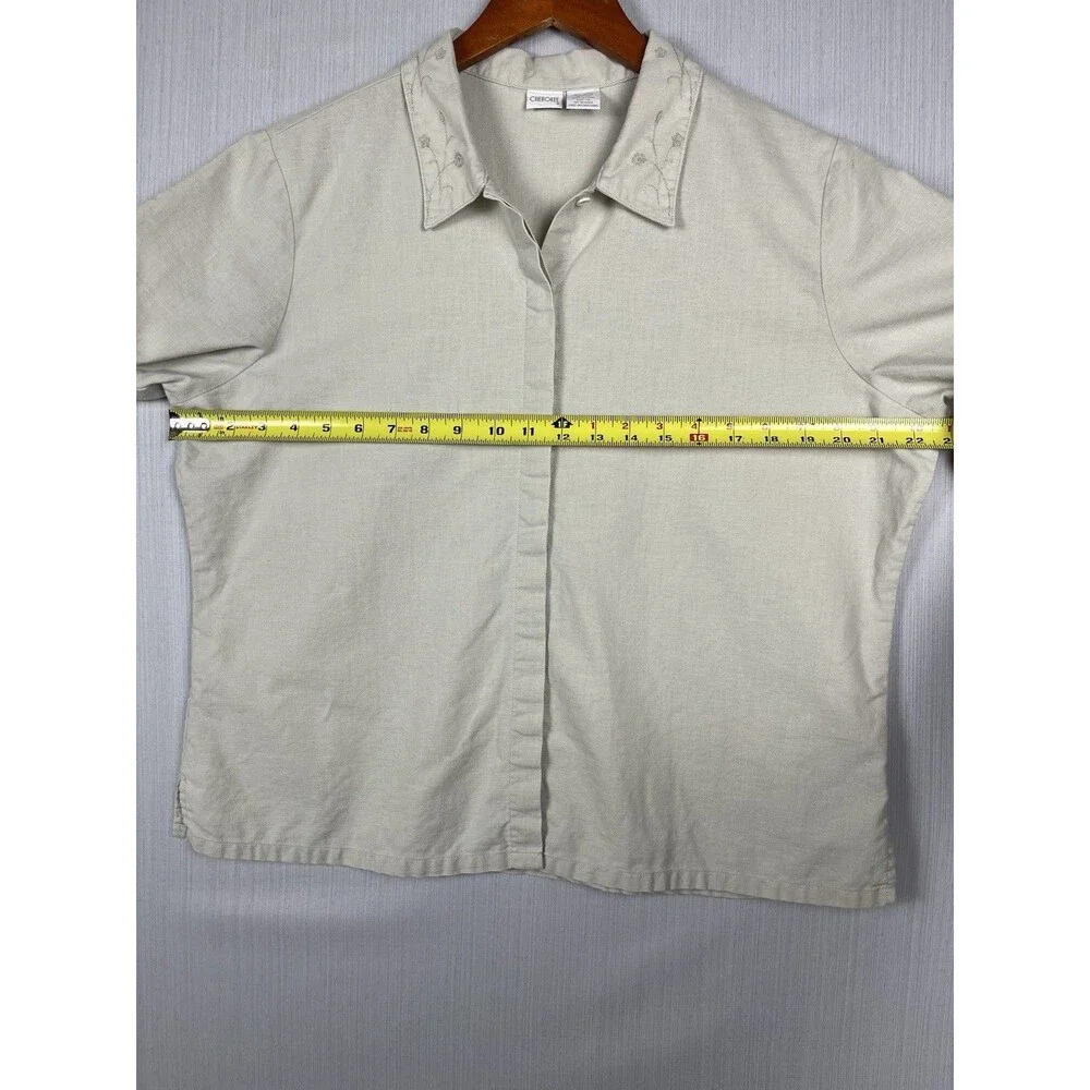 Linen Cotton Short Sleeve Button Down Embroidered Collar Cherokee XL - Picture 6 of 7